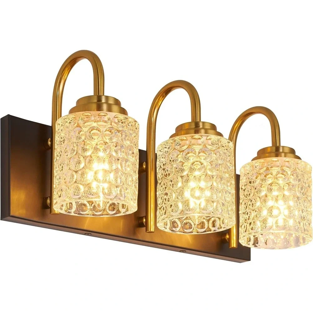 3-Light Crystal Bathroom Vanity Light, Black and Gold Vanity Lights for Bathroom